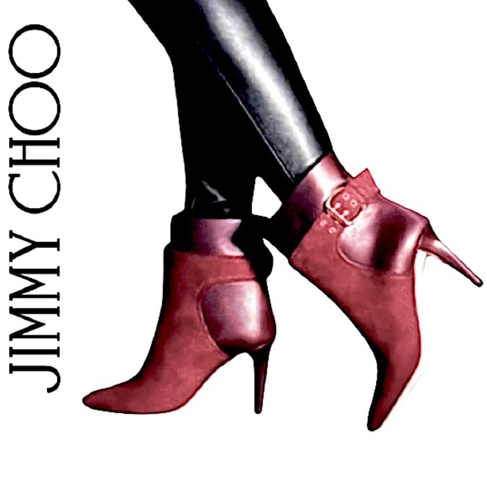 JIMMY CHOO.NWOT.AUTHENTIC.Major 85 Bordeaux Suede & Calf Leather Ankle Bootie.8.